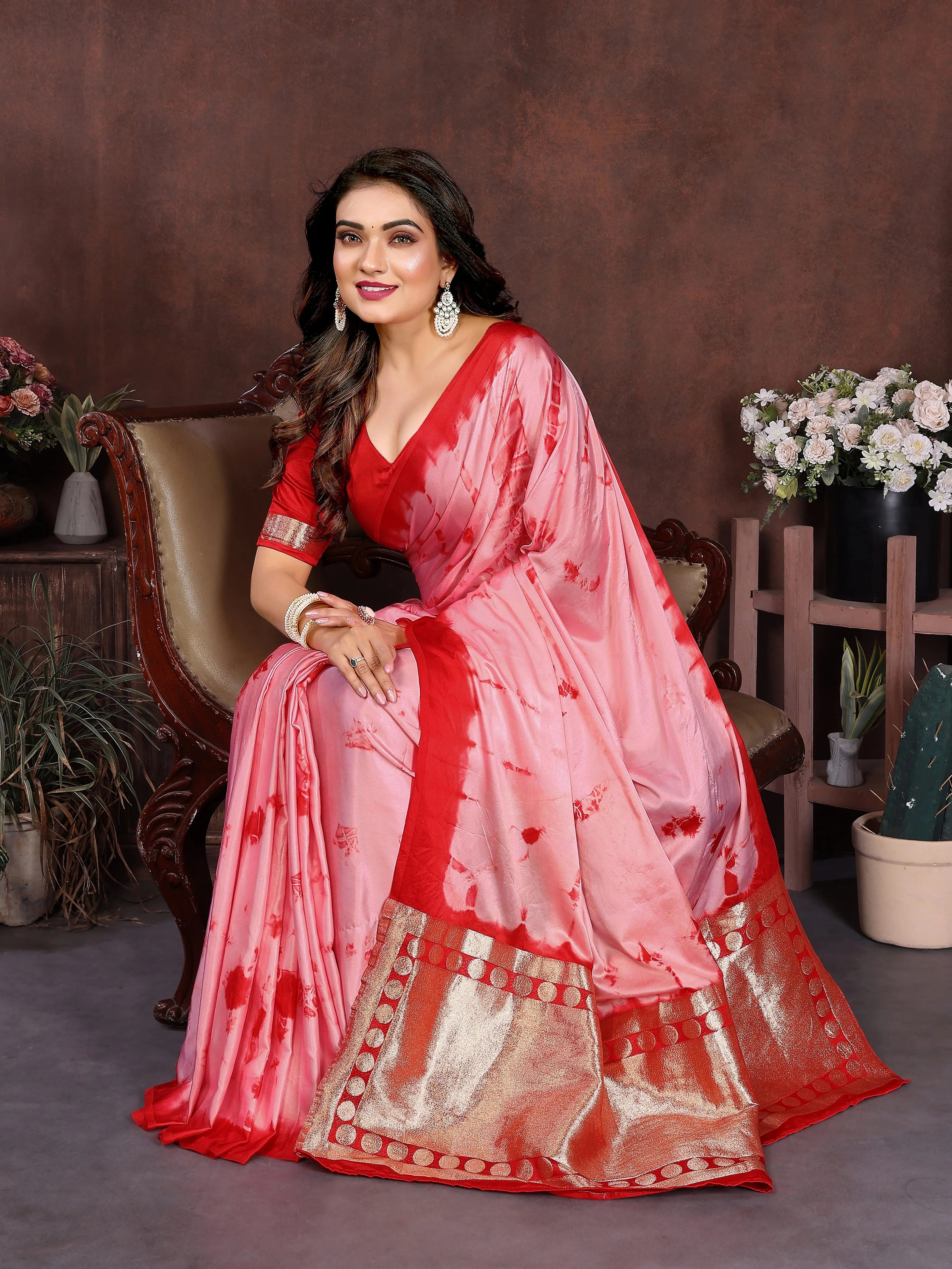 Red Sibori Work Soft Satin Silk Saree – Kalyanja